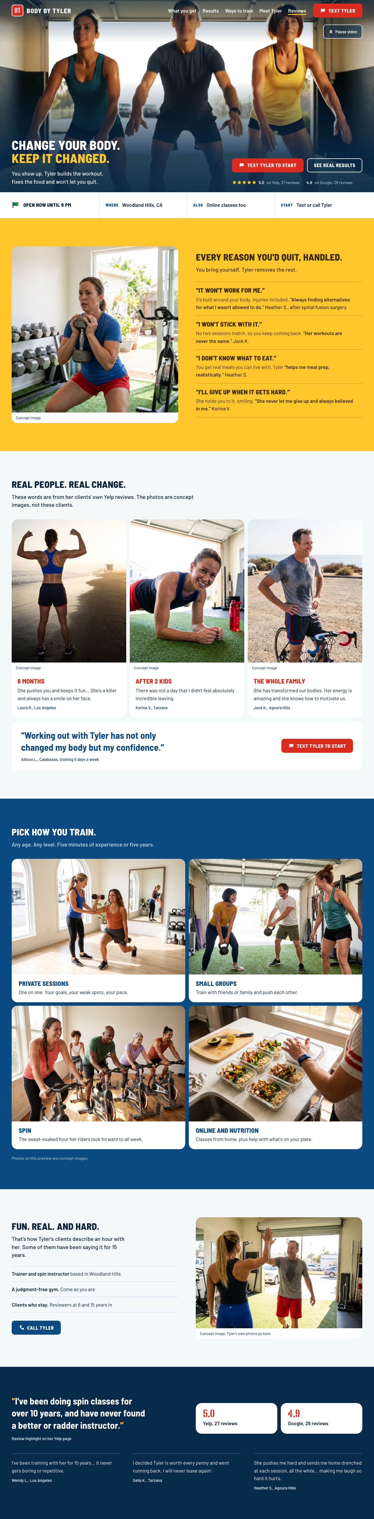 Body By Tyler website on a computer. Full page: The whole landing page, with a video in the first screen.